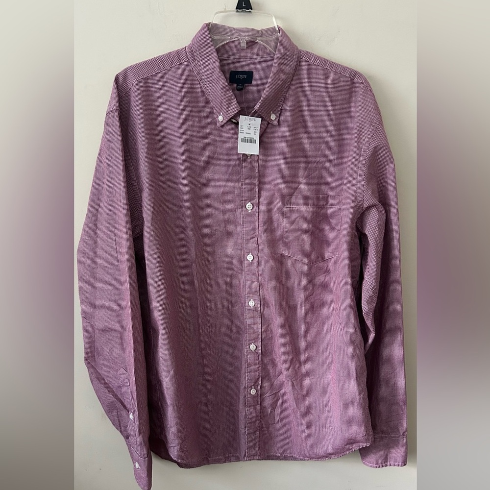 J Crew‎ Shirt Mens XL Red White Gingham Check Flex Wash Button Up Long Sleeve